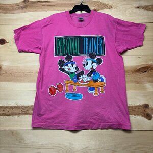 Vintage Disney Shirt XL Pink Mickey Minnie Mouse Personal Trainer 90s